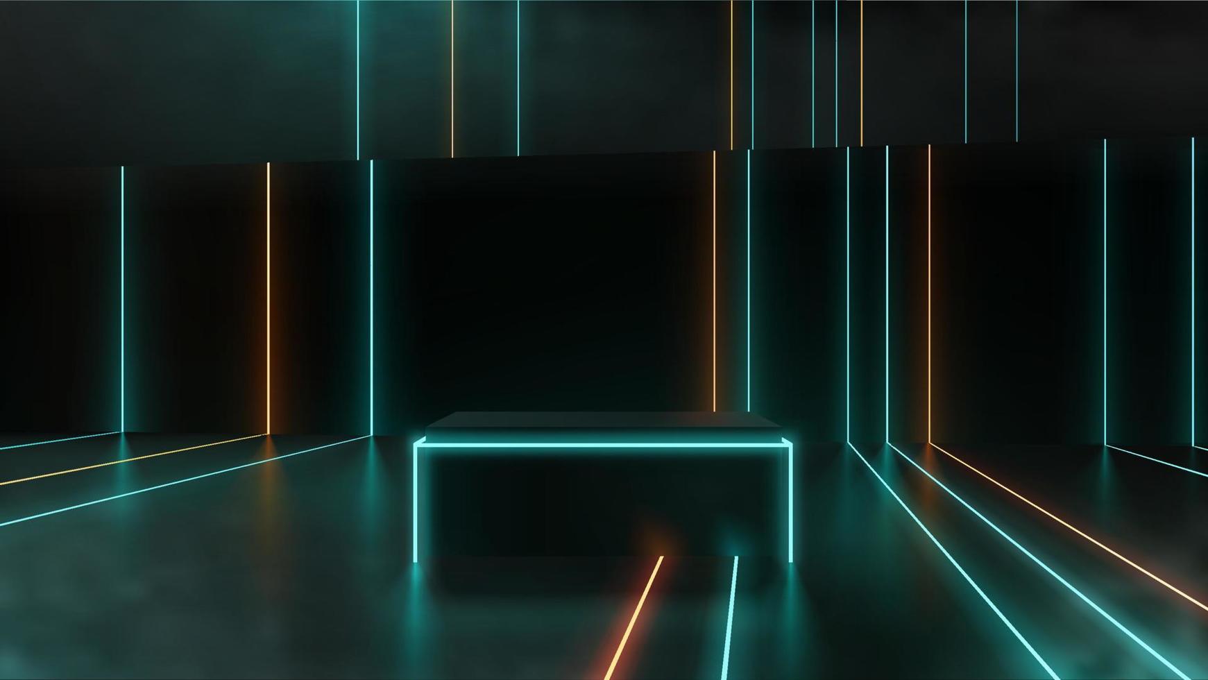 neon podium of voetstuk voor presentatiesjabloon voor productweergave. abstracte futuristische gloeiende neon kamer ontwerp realistische vector