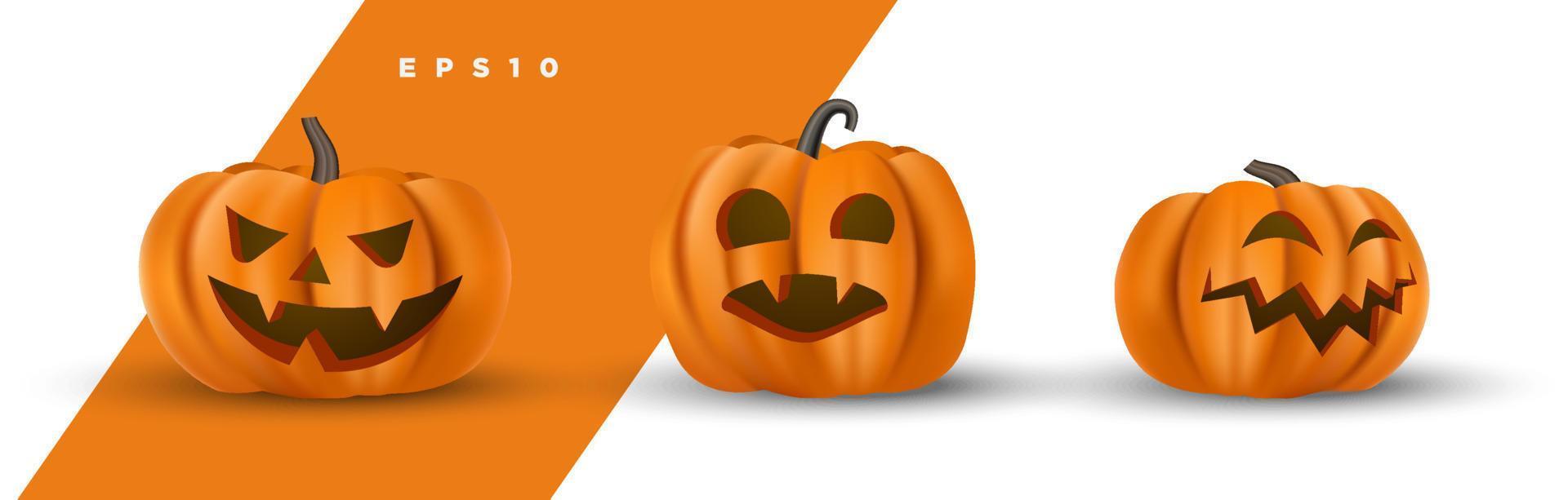 set van schattige halloween gesneden pompoen gezicht decoratieve geïsoleerde vector sjabloon