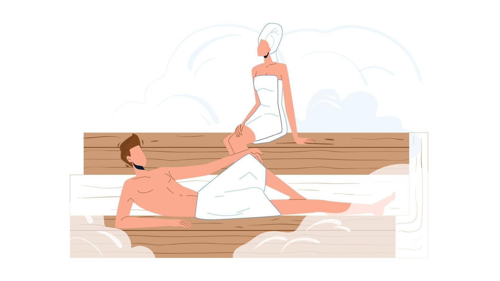 man en vrouw ontspannen in sauna schoonheidssalon vector