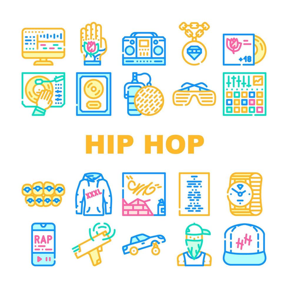 hip hop en rap muziek collectie iconen set vector