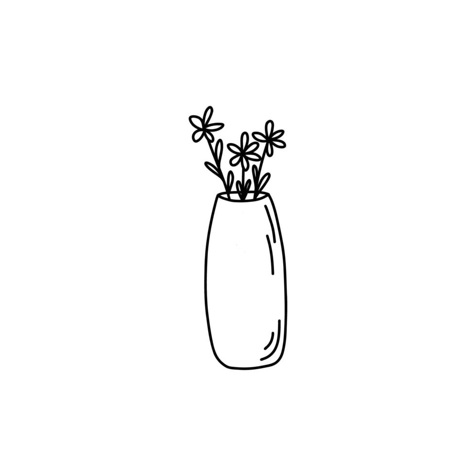 zwart-wit handgetekende doodle boeket in een vaas vector