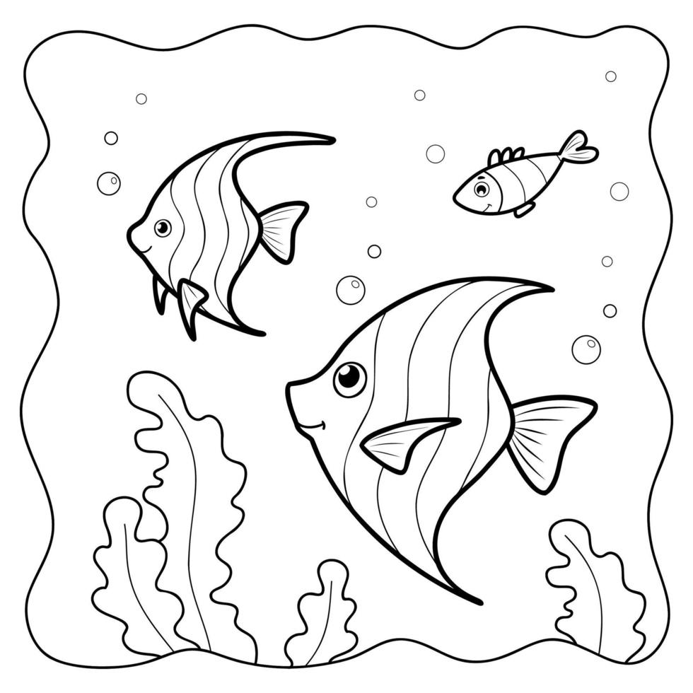 vissen zwart en wit. kleurboek of kleurplaat voor kinderen. mariene achtergrond vector
