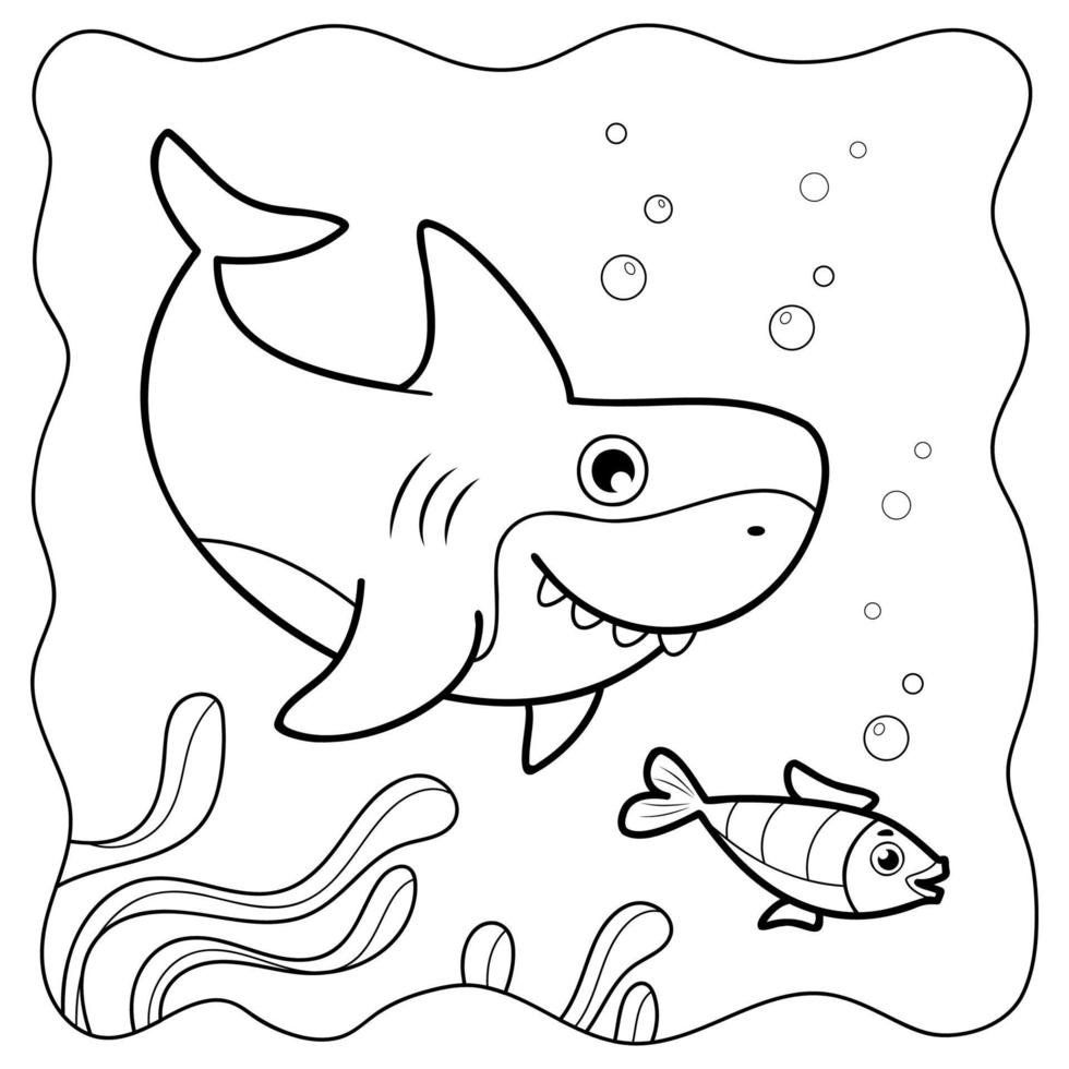 haai zwart en wit. kleurboek of kleurplaat voor kinderen. mariene achtergrond vector