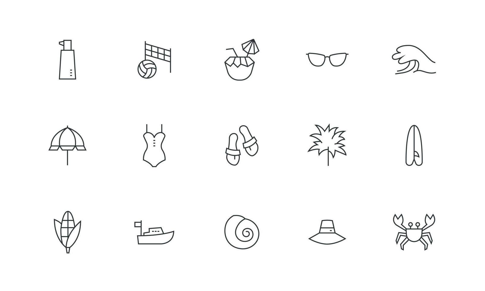 vakantie, reizen, vakantie, zomer toerisme lijn iconen set. infografische symbolen. bewerkbare slag. pixel perfecte vectorillustratie vector