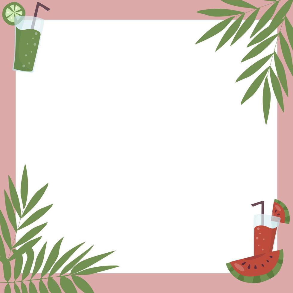 vierkant frame met palmbladeren. vakantie en strandfeest concept. vector