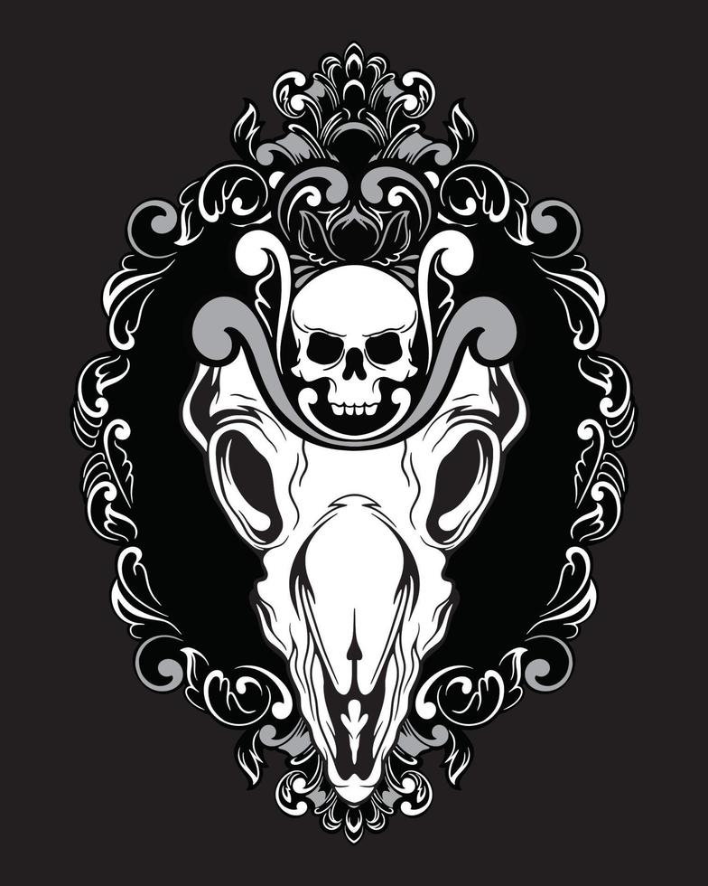 dierlijke schedel kunstwerk illustratie en t-shirtontwerp premium vector