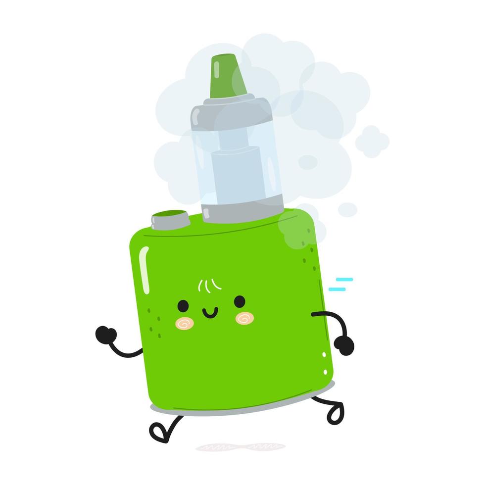 leuke grappige lopende vape. vector hand getekend cartoon kawaii karakter illustratie pictogram. geïsoleerd op een witte achtergrond. run vape-concept