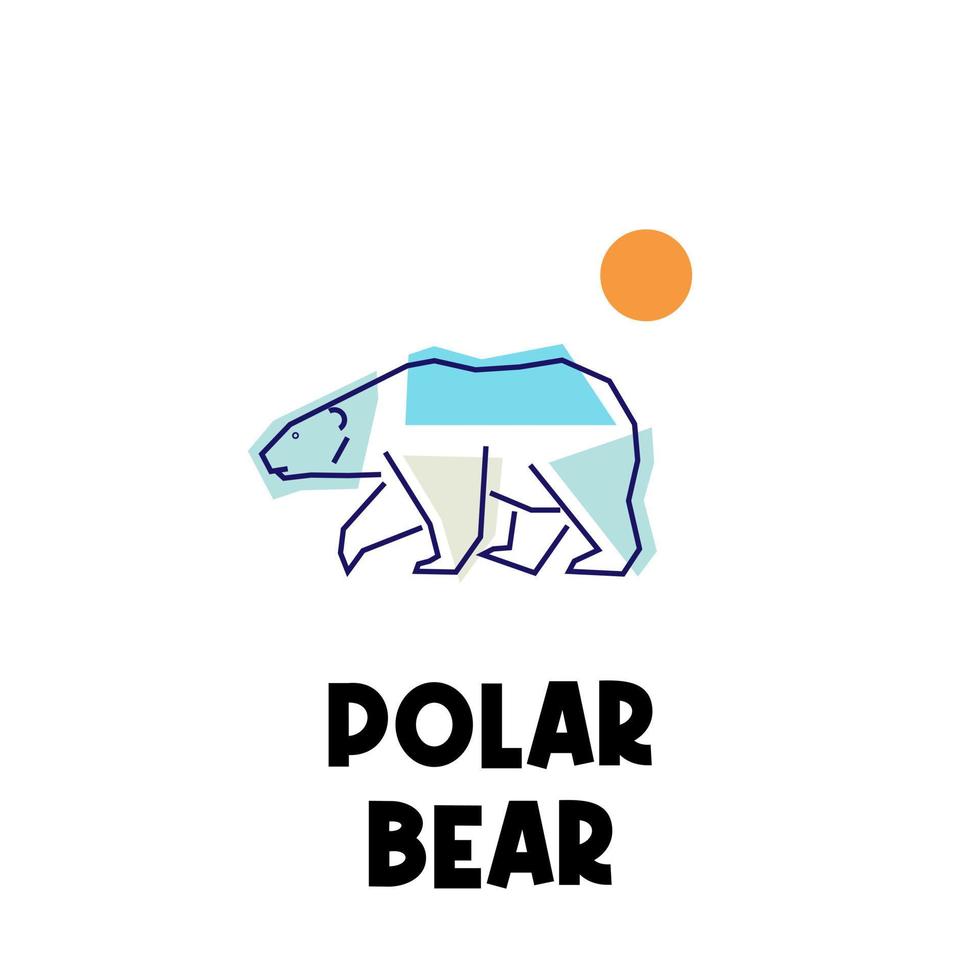 eenvoudige illustratie logo lijntekeningen ijsbeer met felgekleurde abstracte vormen vector