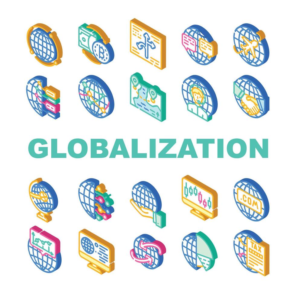 globalisering wereldwijd zakelijke pictogrammen instellen vector