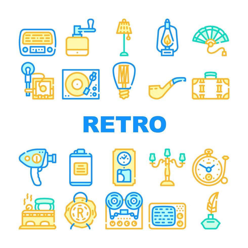 retro spullen apparaten collectie iconen set vector