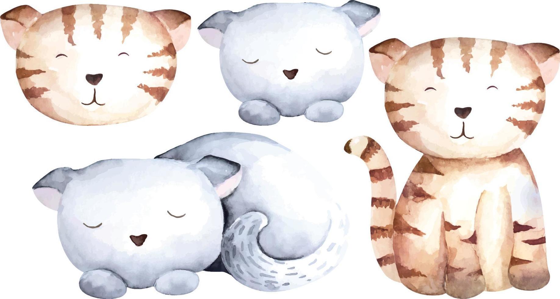 kat geschilderd in watercolor.brown pluizig kitten geïsoleerd op een witte background.hand tekenen leuke grappige cat.animal huisdier aquarel schets. vector