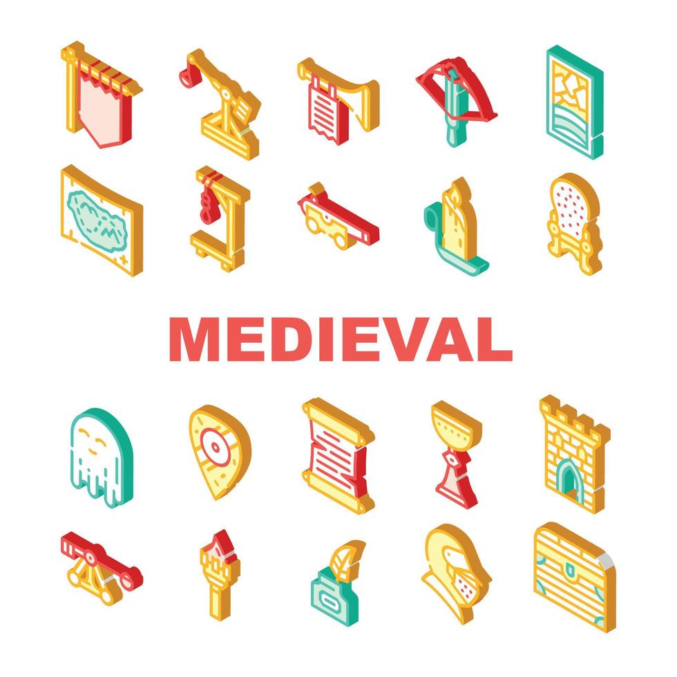 middeleeuwse middelbare leeftijd collectie iconen set vector