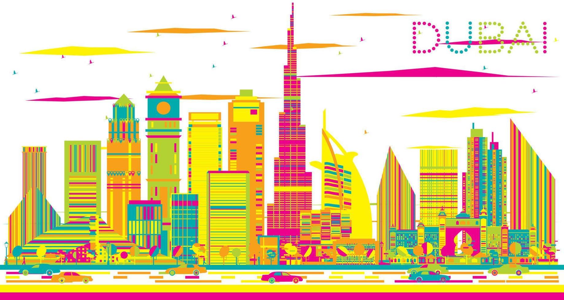 abstracte skyline van dubai met kleur gebouwen. vector