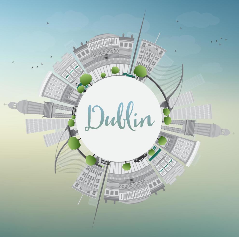 skyline van dublin met grijze gebouwen, blauwe lucht en kopieerruimte. vector