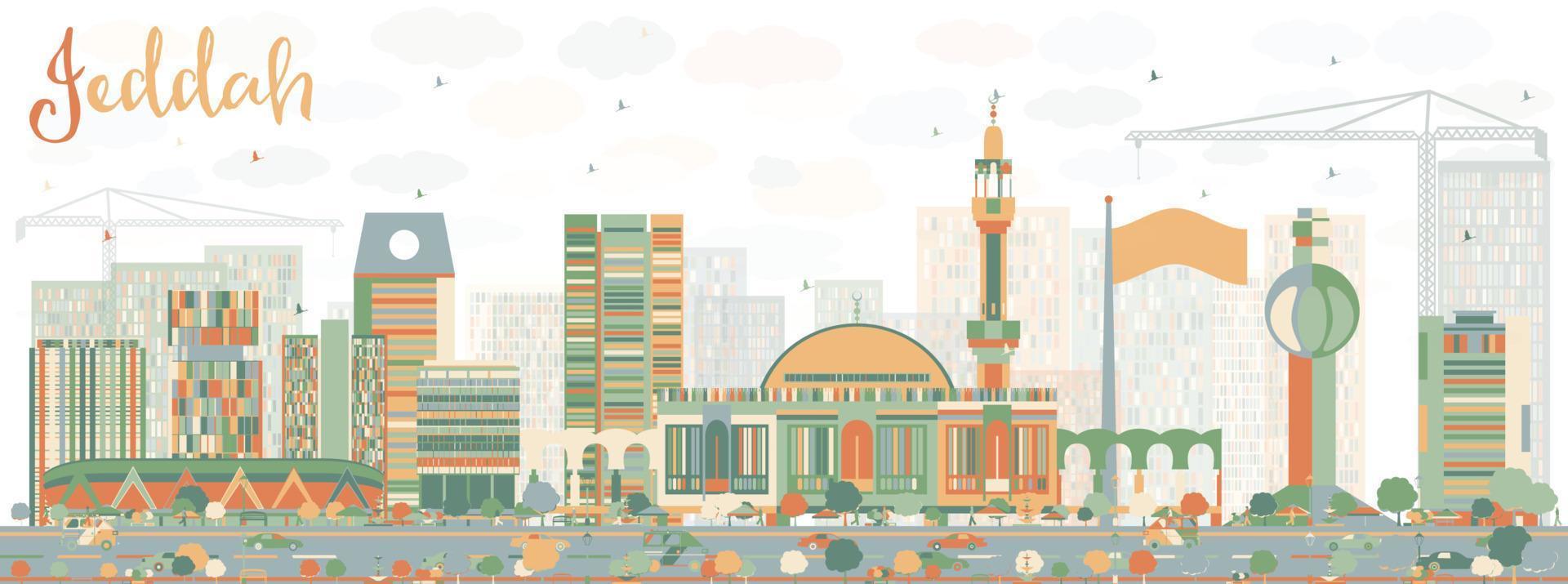 abstracte skyline van jeddah met kleur gebouwen. vector