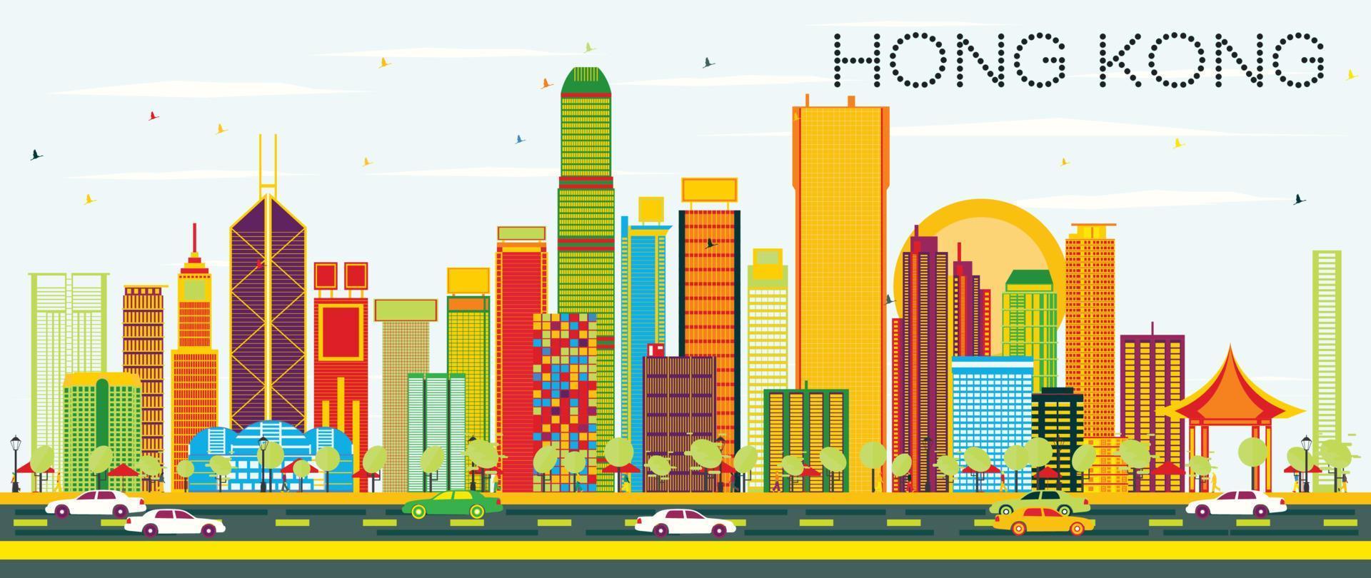 abstracte skyline van hong kong met kleur gebouwen en blauwe lucht. vector