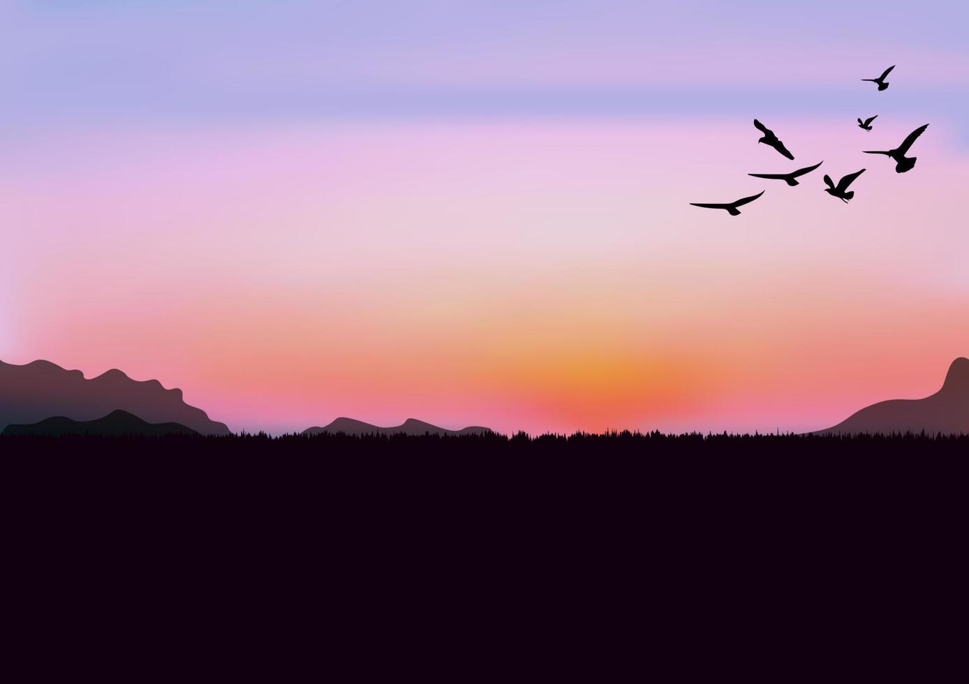 grafisch beeld na zonsondergang met lichte schemering van lucht en bergvogel vectorillustratie vector