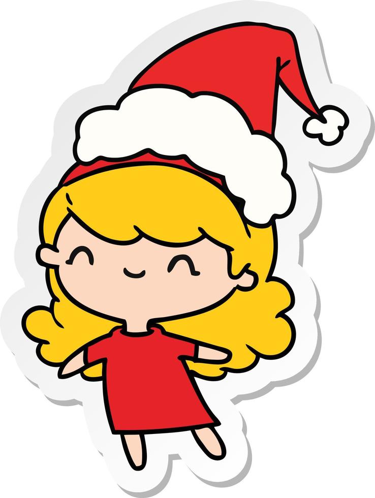 kerst sticker cartoon van kawaii meisje vector