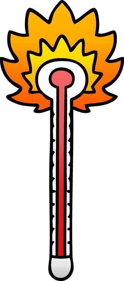 eigenzinnige gradiënt gearceerde cartoon hete thermometer vector