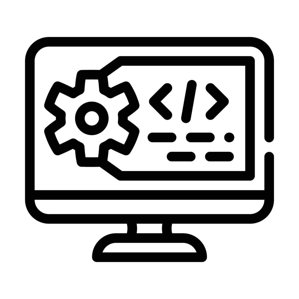 werkende code computerscherm lijn pictogram vectorillustratie vector