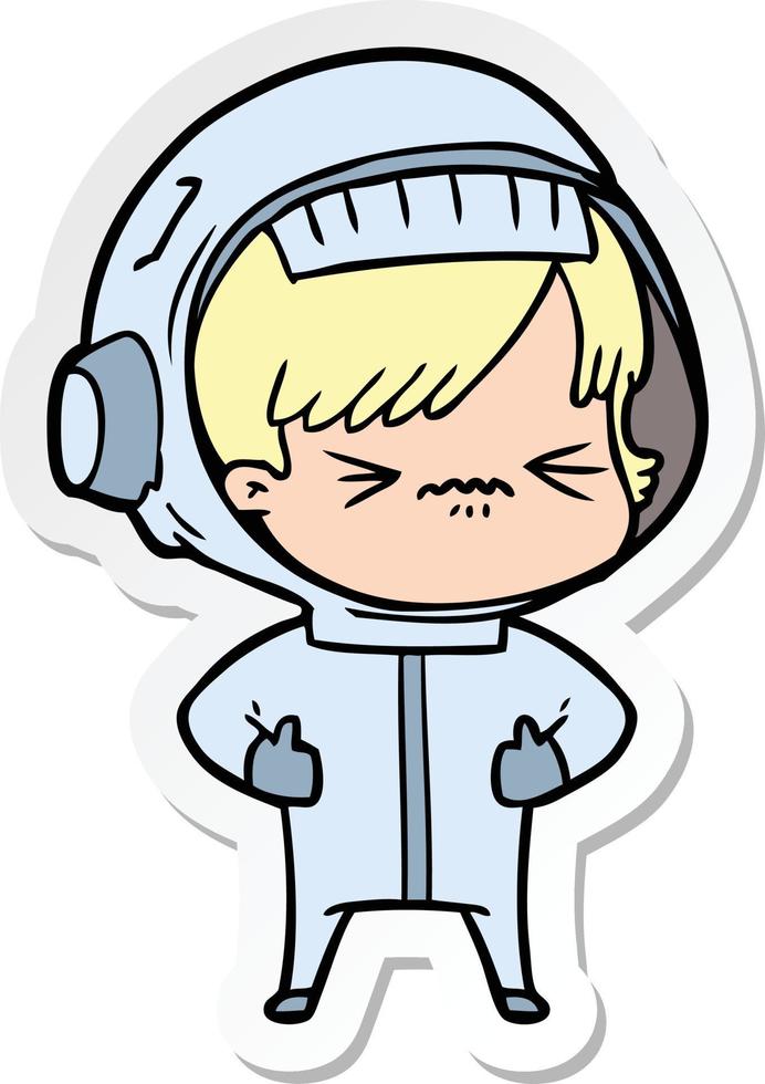 sticker van een cartoon-astronautvrouw vector