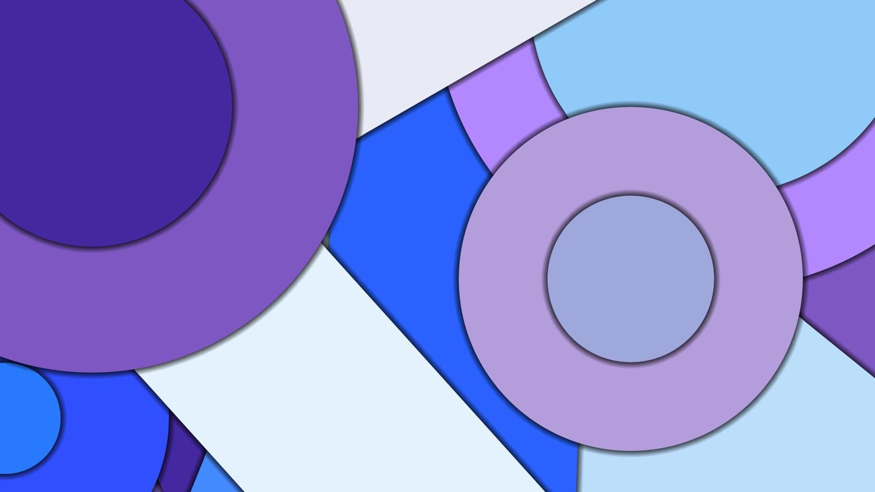 abstracte geometrische vectorachtergrond in materiaalontwerpstijl met een beperkt geharmoniseerd palet, met concentrische cirkels en gedraaide rechthoeken met schaduwen, die gesneden papier imiteren. vector