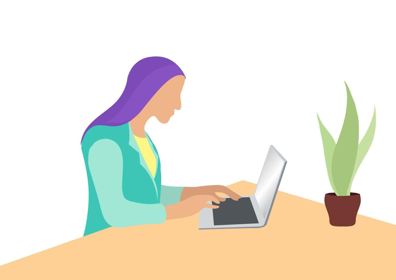 zakenvrouw werken op bureau met laptop op witte achtergrond vector