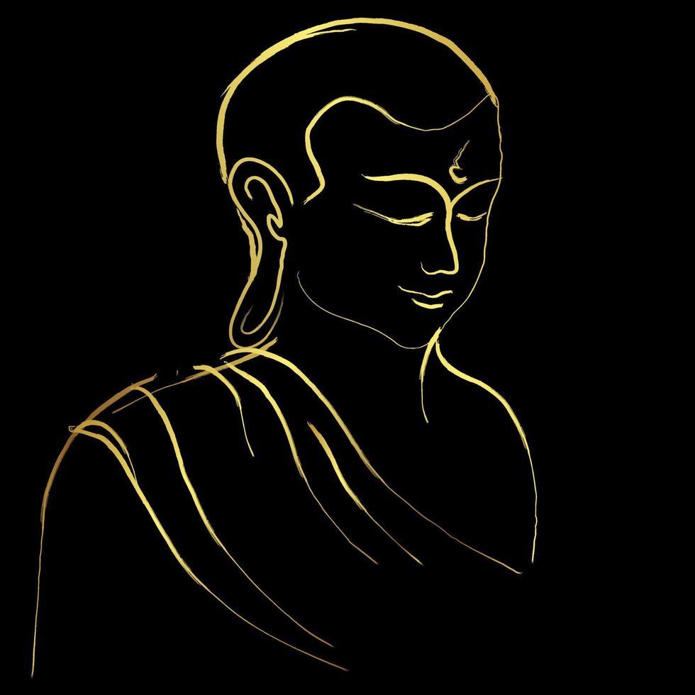 gouden boeddha penseelstreek schilderij vector ontwerp op zwarte achtergrond