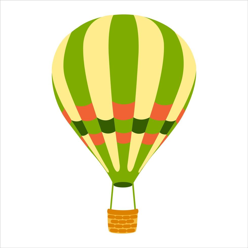 hete lucht balloon.striped hete luchtballon in cartoon stijl op witte achtergrond. vectorillustratie. vervoer achtergrond. vector