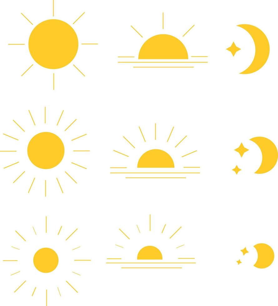 zon en maan ochtend middag nacht, zonsopgang en dag en nacht vector pictogram illustratie materiaal