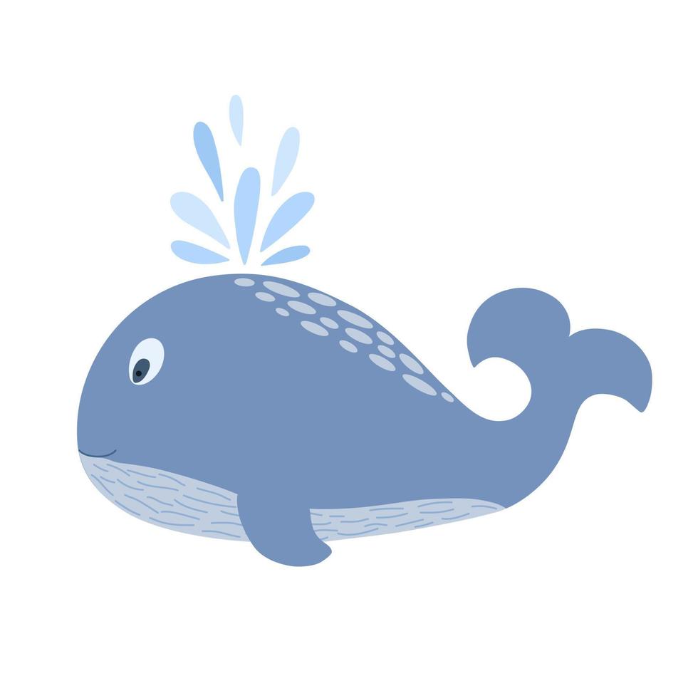 schattig walvis zeedier eenvoudige platte cartoon vectorillustratie, wilde oceaan schepsel grappig karakter voor kinderen ontwerp, kinderkamer, poster, wenskaart, home decor vector