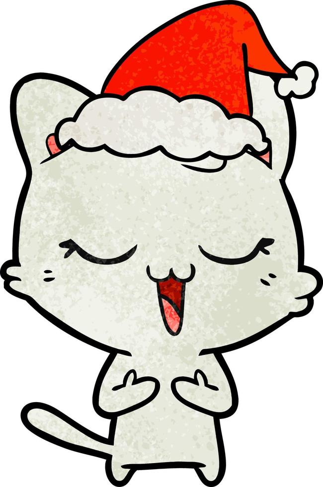 vrolijke getextureerde cartoon van een kat met een kerstmuts vector