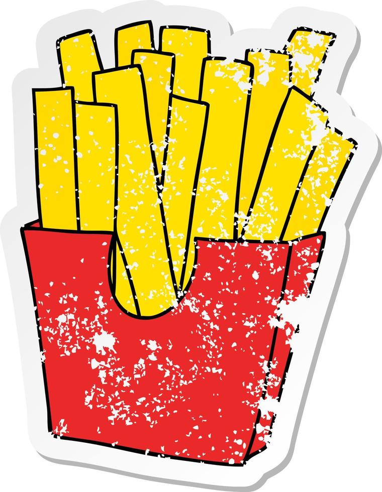 verontruste sticker van een eigenzinnige handgetekende cartoon frietjes vector