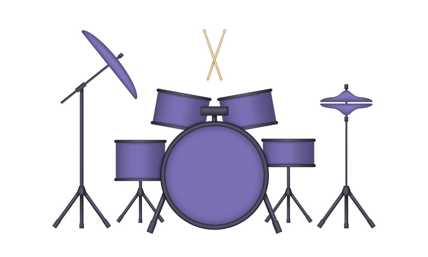 paarse 3d drumstel geïsoleerd op een witte achtergrond. vector illustratie