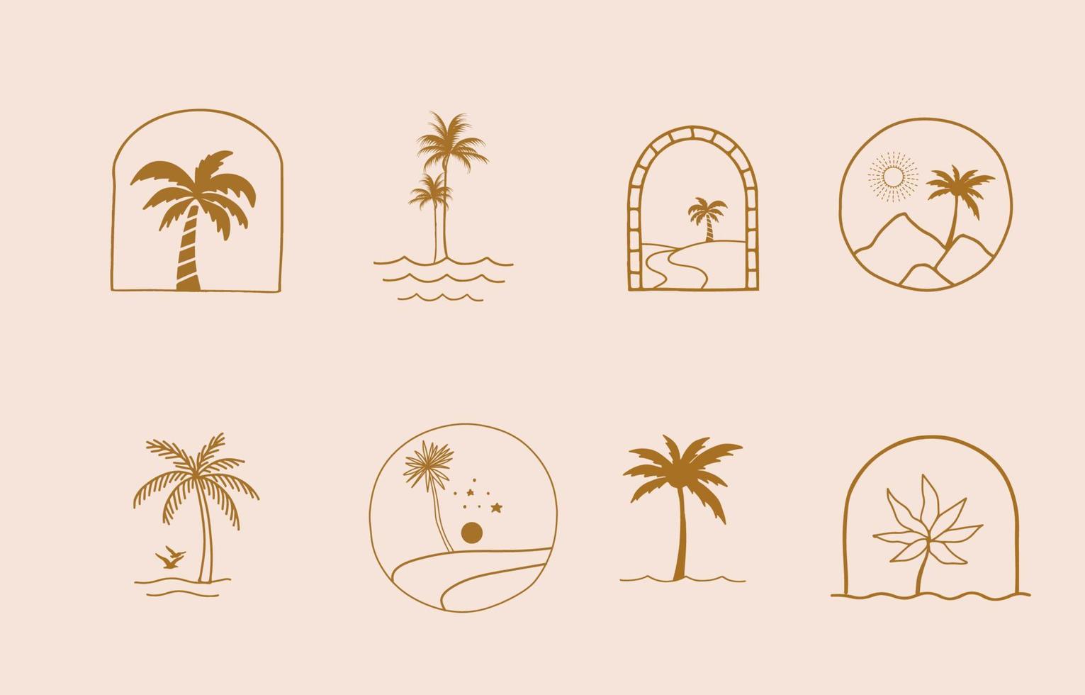 collectie van lijnontwerp met boom, palm, nature.editable vectorillustratie voor website, sticker, tatoeage, pictogram vector