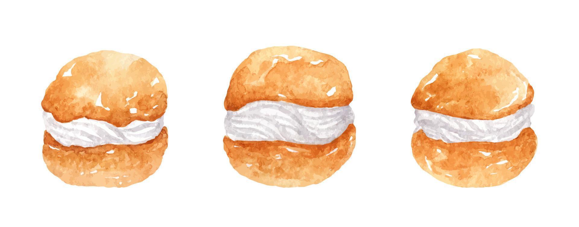 soesjes met vanille vla geïsoleerd op een witte achtergrond. aquarel handgetekende illustratie. vector