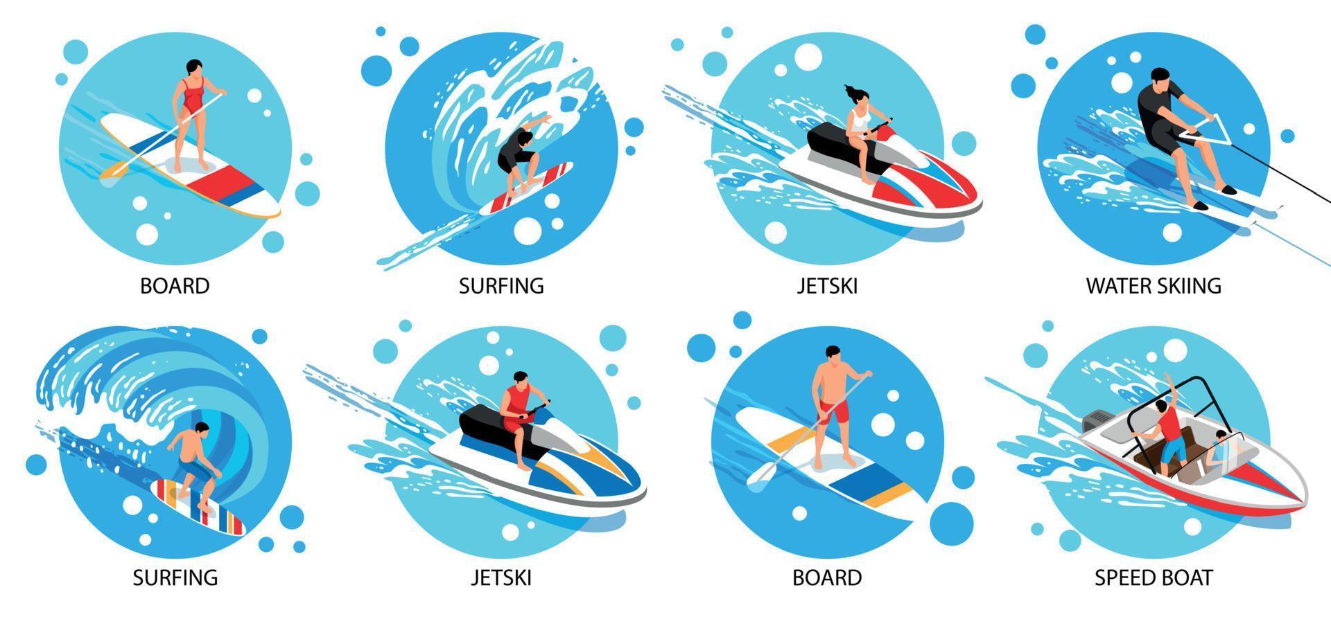 watersport isometrische set vector