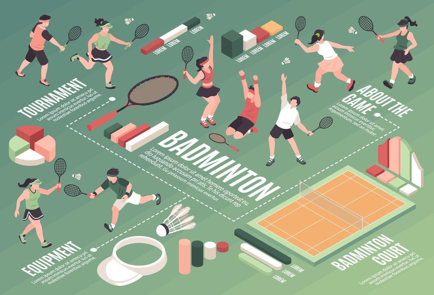 isometrische badminton infographic samenstelling vector