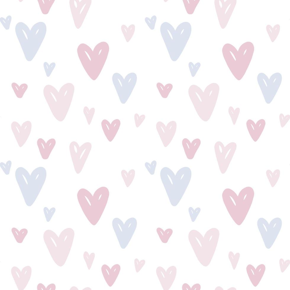 naïef pastel harten naadloze vector patroon in romantische stijl. achtergrond voor kinderkamer, voor kinderkleding, inpakpapier, valentijnsdag, moederdag, bruiloft, scrapbooking