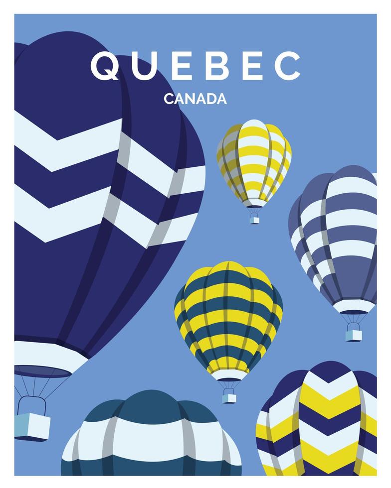 quebec met kleurrijke heteluchtballon. reis naar quebec canada. vectorillustratie voor achtergrond, poster, postkaart vector