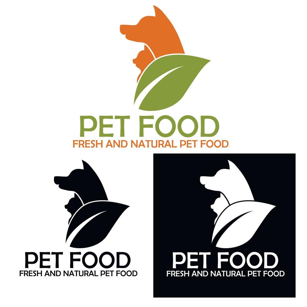 huisdierenlogo voor eco, gezond, vers, natuurlijk voedsel met silhouetten kat en hond. vector