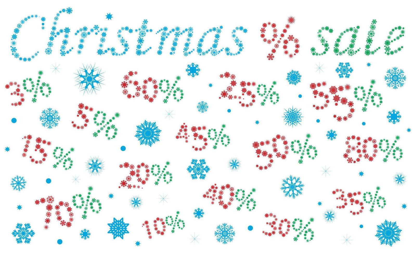 kerst verkoop. vector illustratie procent kortingen voor de verkoop van Kerstmis en Nieuwjaar. gemaakt in de vorm van sneeuwvlokken.