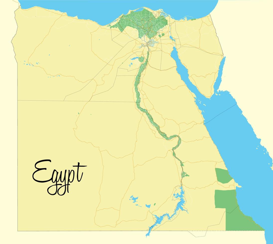 Egypte. vectorkaart. geografische kaart gedetailleerd met de aanduiding van wegen, parken, zee. vector
