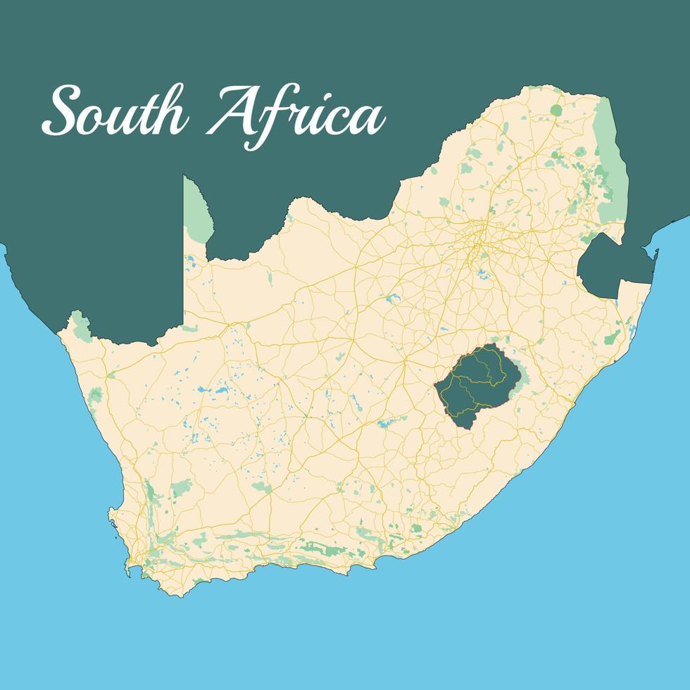 Zuid-Afrika. realistische satellietachtergrondkaart met wegen en borderline. met cartografische nauwkeurigheid getekend. vogelperspectief. vector