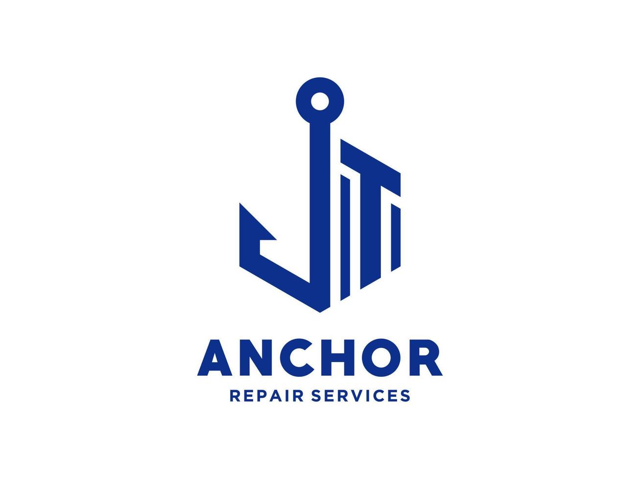 logo ontwerp t anker artistiek alfabet voor boot schip marine nautisch vervoer gratis vector