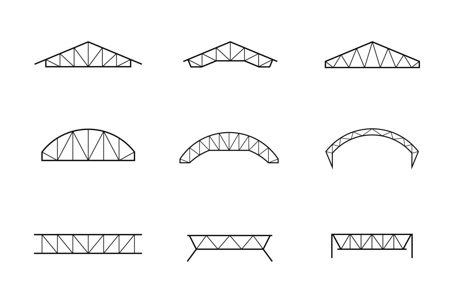 silhouet van dakwerk stalen frame, set van truss pictogram vectorillustratie vector