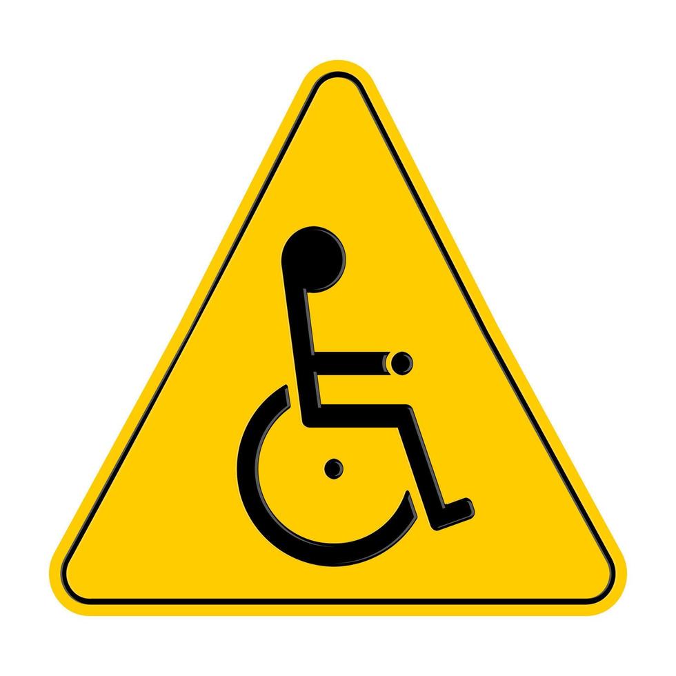 gele driehoek waarschuwingsborden met gehandicapte rolstoel symbool, geïsoleerd op een witte achtergrond, vectorillustratie vector