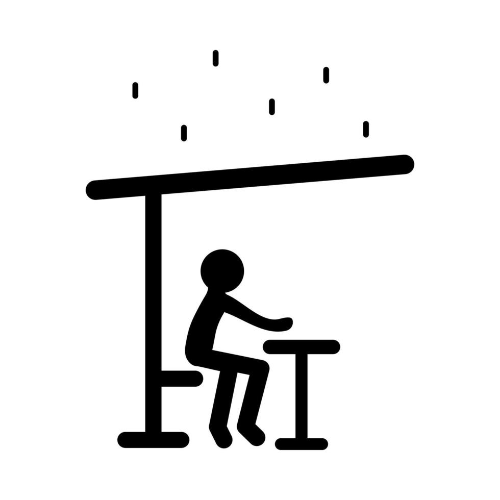 silhouet van een mens die in het dak zit terwijl de regen valt, vectorillustratie vector