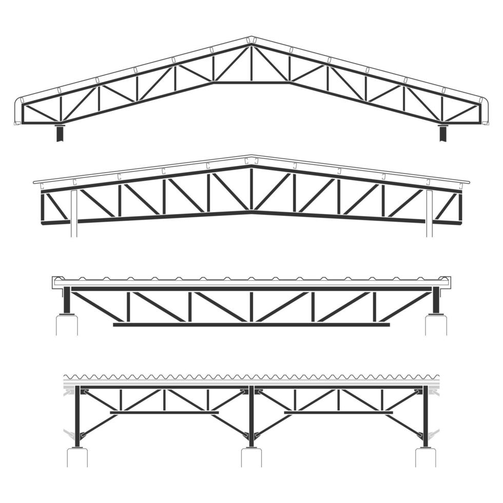 dakbedekking gebouw, silhouet van framing, dak truss collectie, vectorillustratie vector