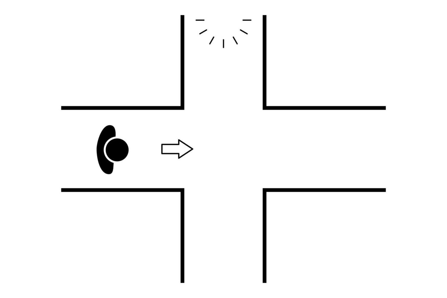 bovenaanzicht, silhouet van menselijke staande met kruispunt, vectorillustratie vector
